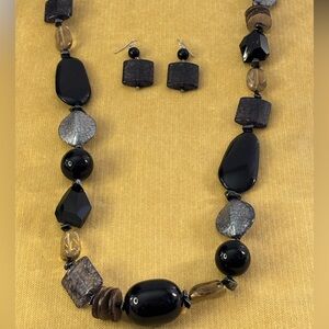 Black and Gray Beaded Necklace and Earring Set